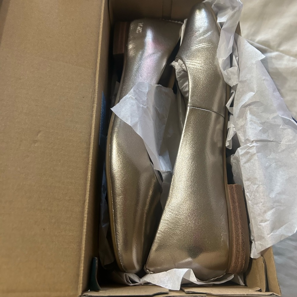Brielle Light Gold Metallic Leather TOMS Flats - Picture 2 of 9